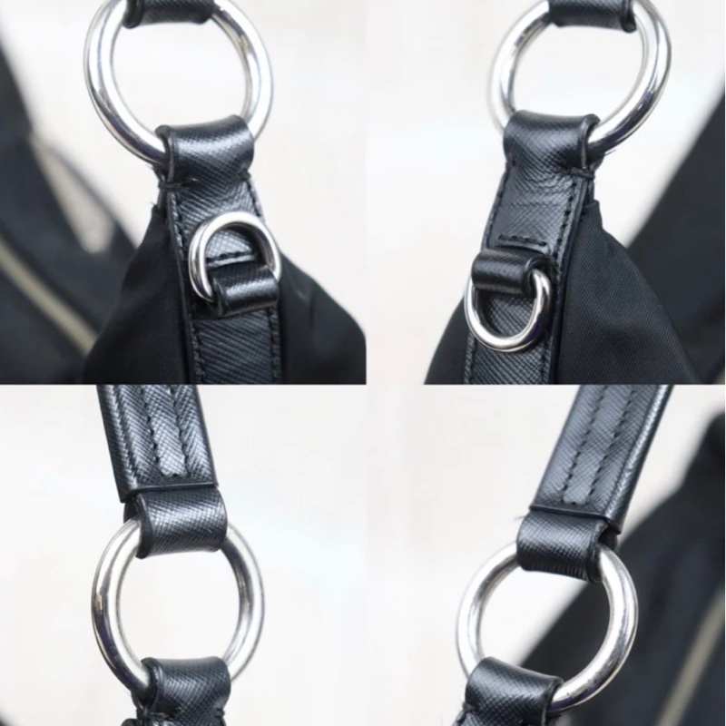 「JL精品代購」9新 Prada Hobo黑銀大號豌豆半月包-5