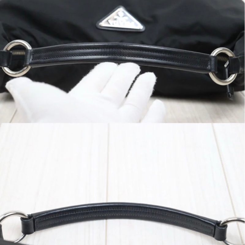 「JL精品代購」9新 Prada Hobo黑銀大號豌豆半月包-6