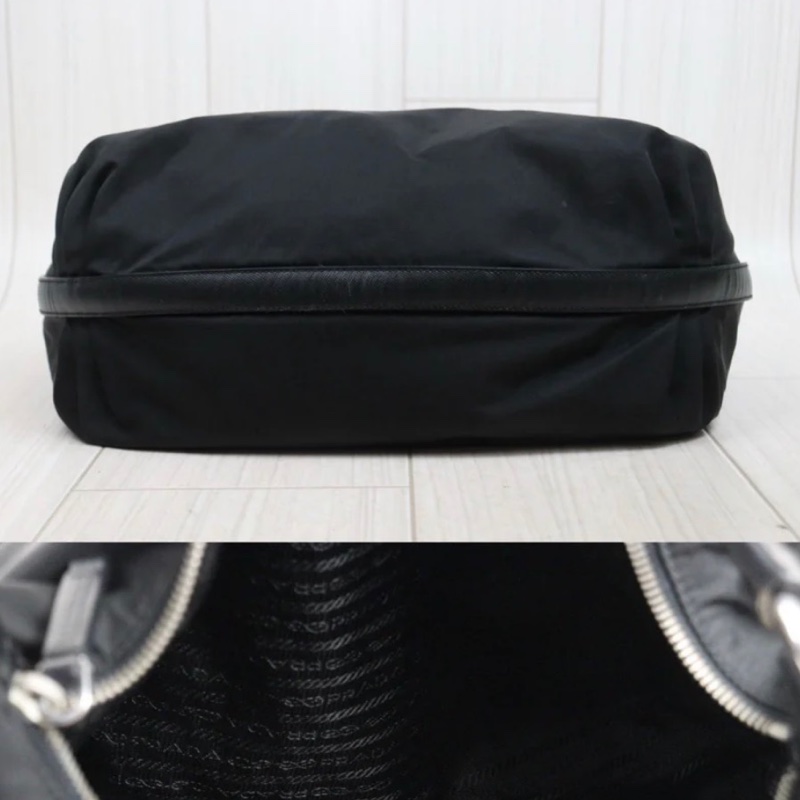 「JL精品代購」9新 Prada Hobo黑銀大號豌豆半月包-7