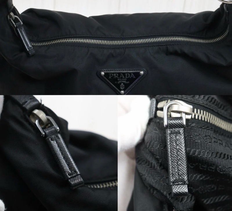 「JL精品代購」9新 Prada Hobo黑銀大號豌豆半月包-9