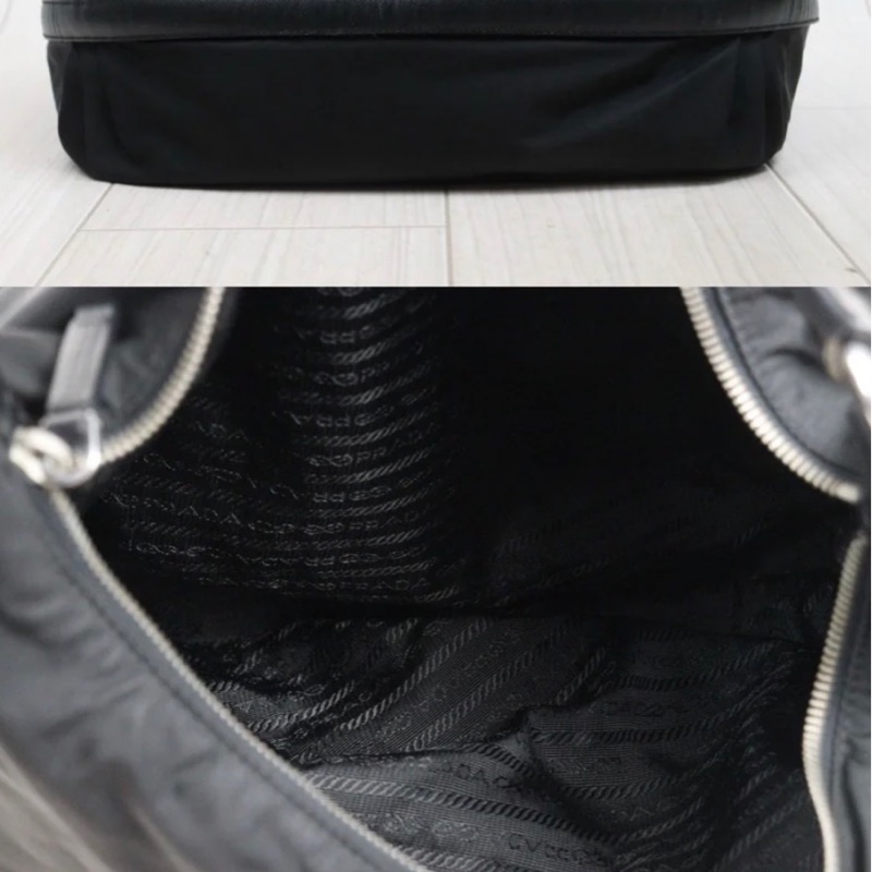 「JL精品代購」9新 Prada Hobo黑銀大號豌豆半月包-10