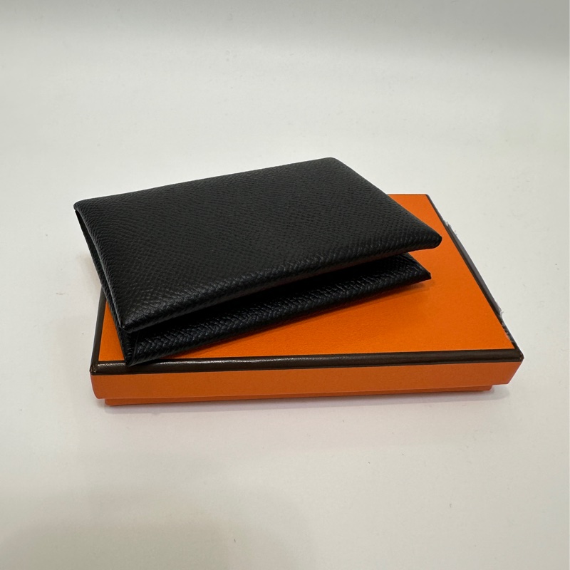 Hermes 黑Epsom銀釦Calvi卡包-0