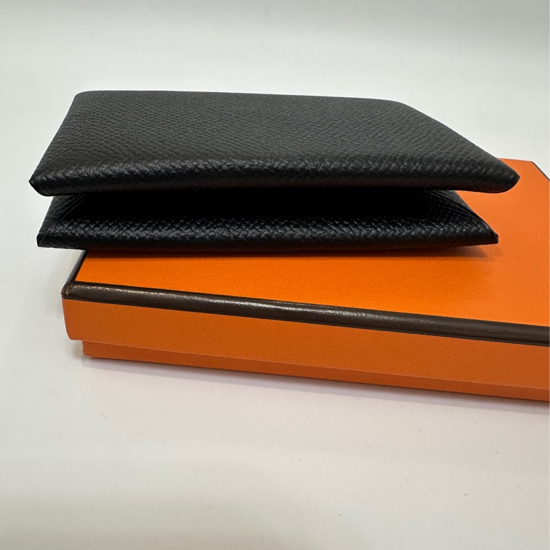 Hermes 黑Epsom銀釦Calvi卡包-5