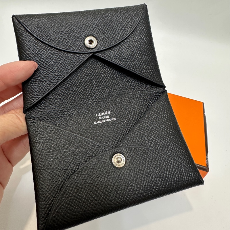 Hermes 黑Epsom銀釦Calvi卡包-7