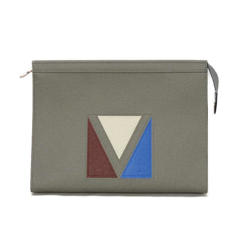 路易威登 (Louis Vuitton) 男士 Pochette Voyage MM 手拿包,美洲杯帆船賽灰色,帶 RFID IC 芯片,全新未使用,Taiga Glacier M59147 款式-0