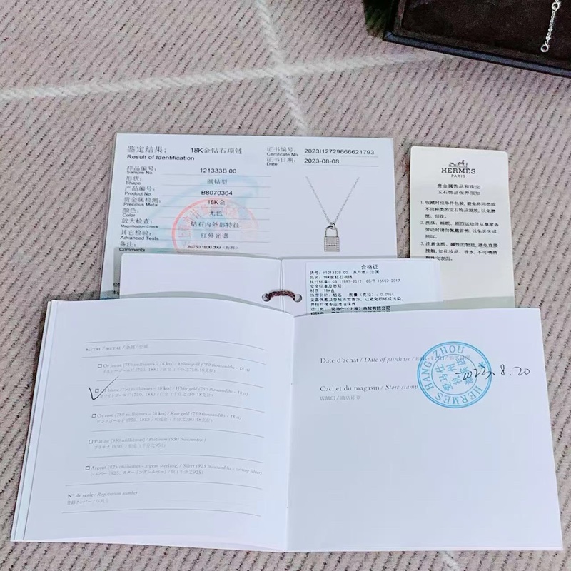 Hermes愛馬仕 Cadenas系列 白金鑲鑽鎖頭項鍊，2023購入-4