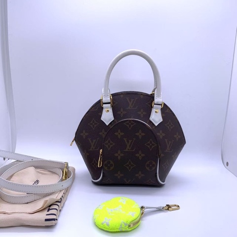 LOUIS VUITTON ELLIPSE棕色塗層帆布老花河蚌包，芯片款