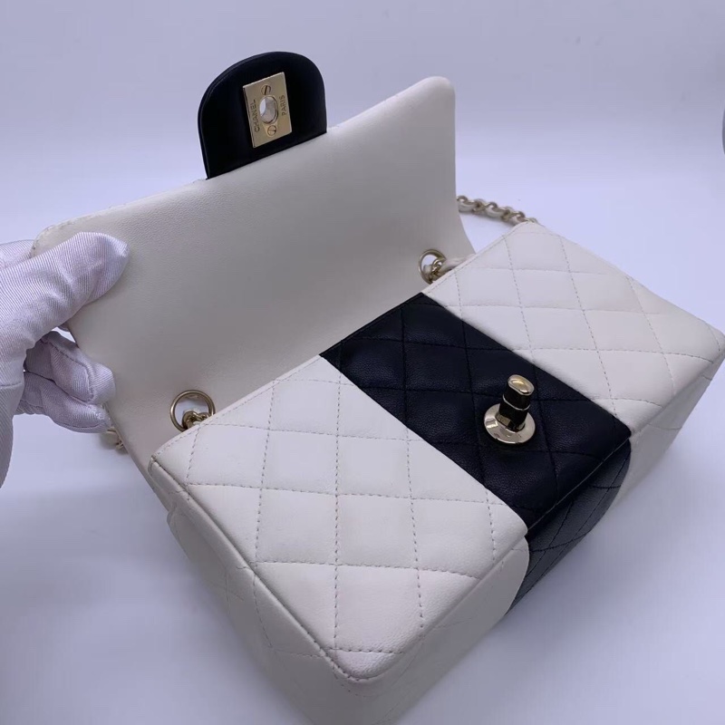 22p Chanel香奈儿大mini黑白熊猫女包链条包芯片款-5