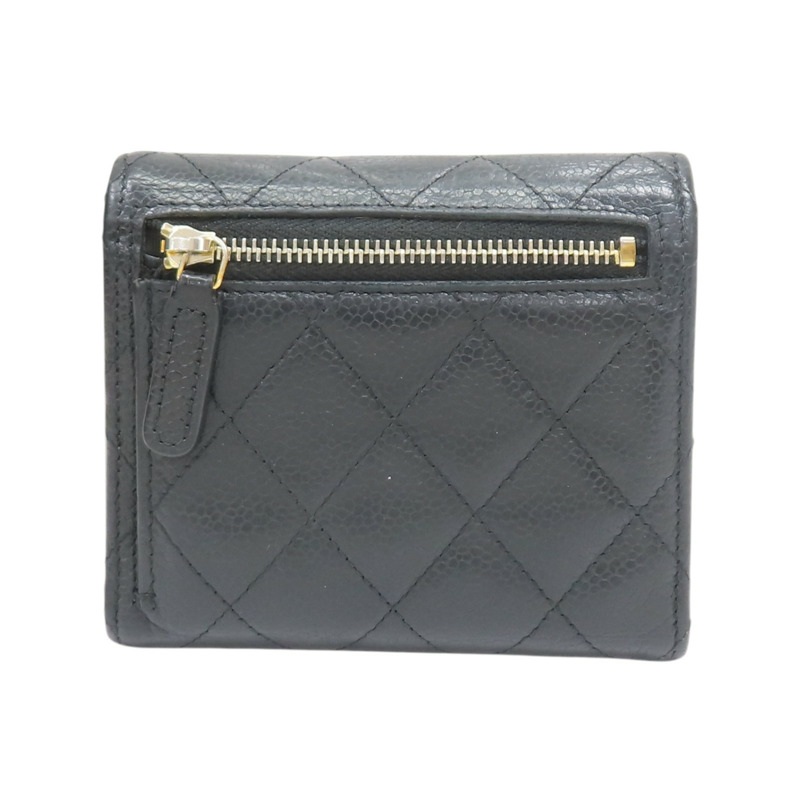 黑色 荔枝紋 牛皮 金扣 三折短夾【CHANEL 香奈兒】 A82288-1