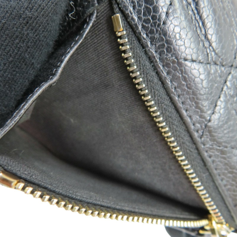 黑色 荔枝紋 牛皮 金扣 三折短夾【CHANEL 香奈兒】 A82288-6