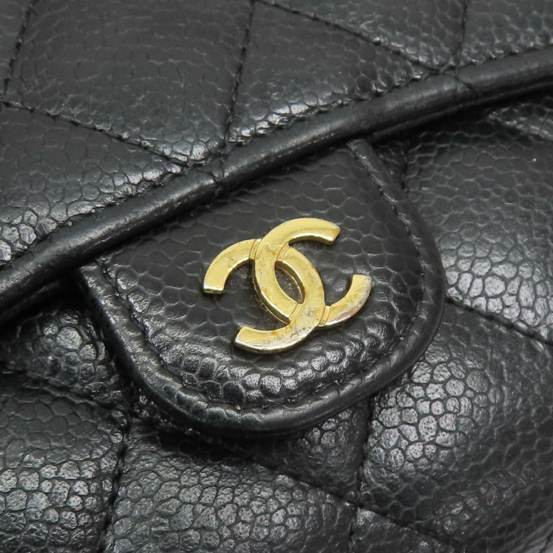 黑色 荔枝紋 牛皮 金扣 三折短夾【CHANEL 香奈兒】 A82288-11