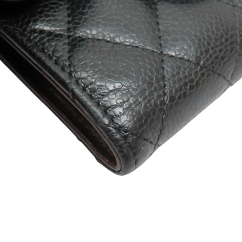 黑色 荔枝紋 牛皮 金扣 三折短夾【CHANEL 香奈兒】 A82288-12