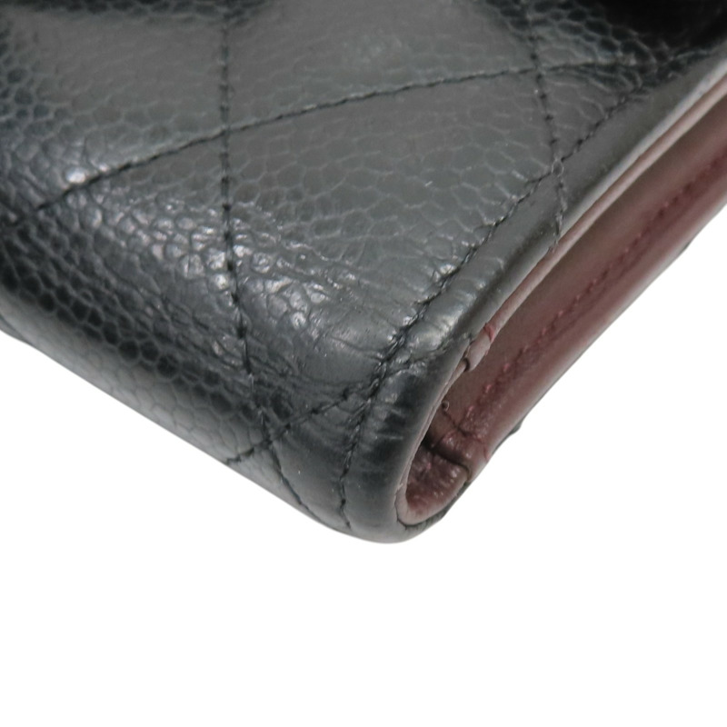 黑色 荔枝紋 牛皮 金扣 三折短夾【CHANEL 香奈兒】 A82288-13