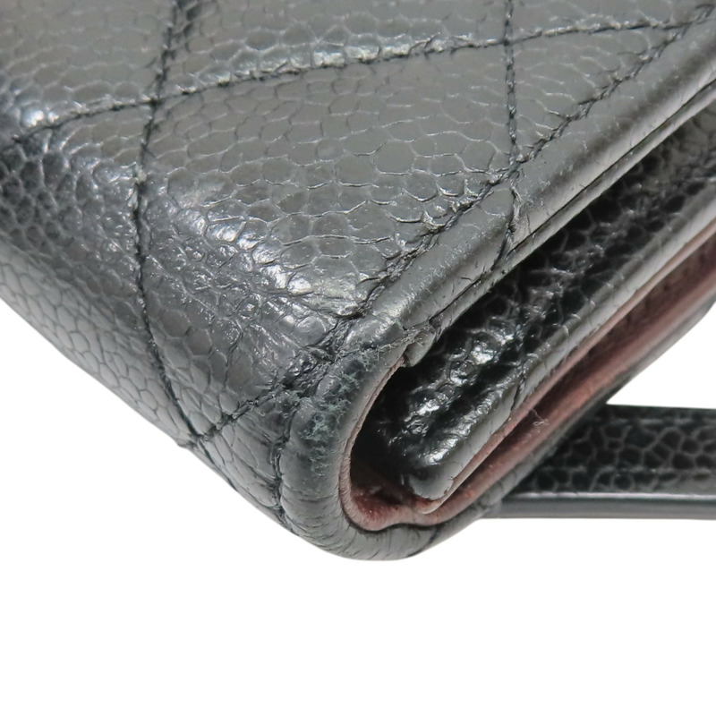 黑色 荔枝紋 牛皮 金扣 三折短夾【CHANEL 香奈兒】 A82288-15