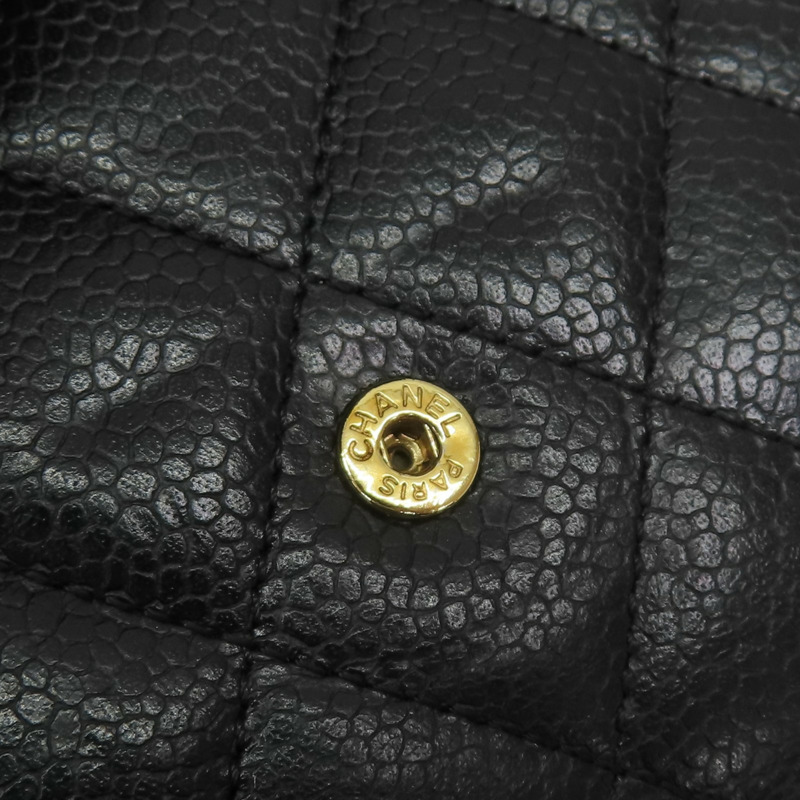 黑色 荔枝紋 牛皮 金扣 三折短夾【CHANEL 香奈兒】 A82288-17