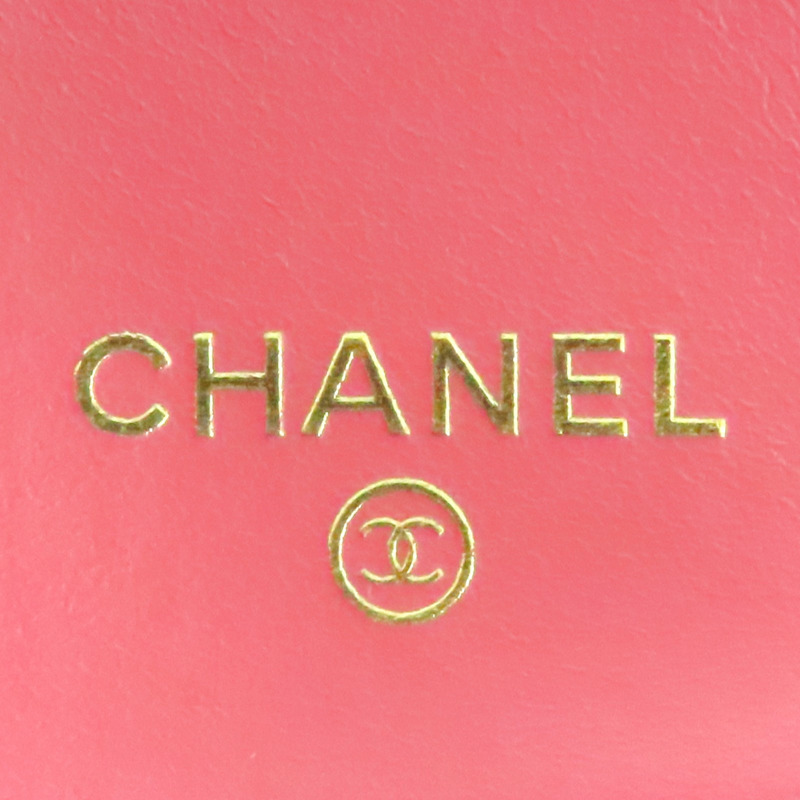 粉色 菱格紋 荔枝牛皮 三折扣式短夾 金釦【CHANEL 香奈兒】 AP3518-5