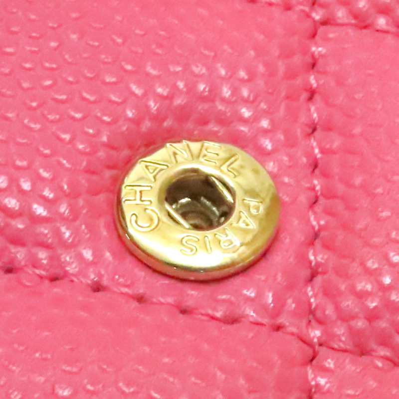 粉色 菱格紋 荔枝牛皮 三折扣式短夾 金釦【CHANEL 香奈兒】 AP3518-7