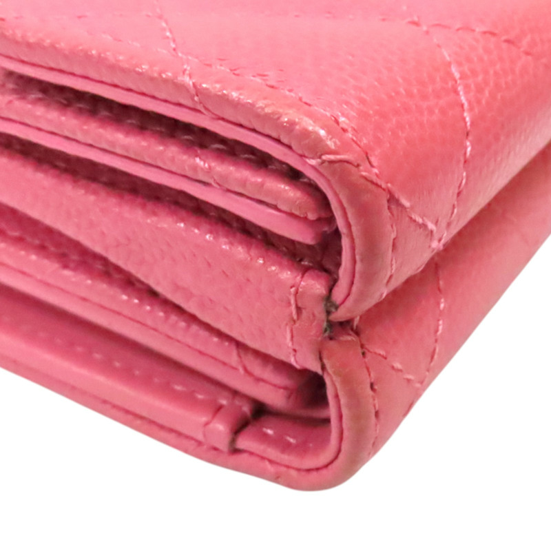 粉色 菱格紋 荔枝牛皮 三折扣式短夾 金釦【CHANEL 香奈兒】 AP3518-10