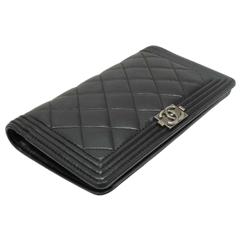 黑色 菱格紋 羊皮 Boy 兩折長夾【CHANEL 香奈兒】-2