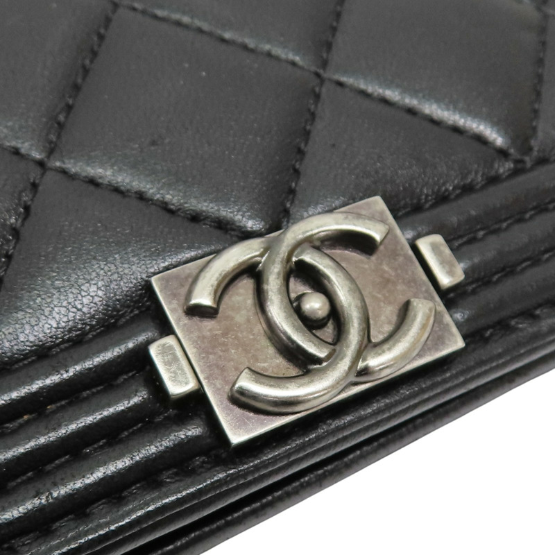 黑色 菱格紋 羊皮 Boy 兩折長夾【CHANEL 香奈兒】-11