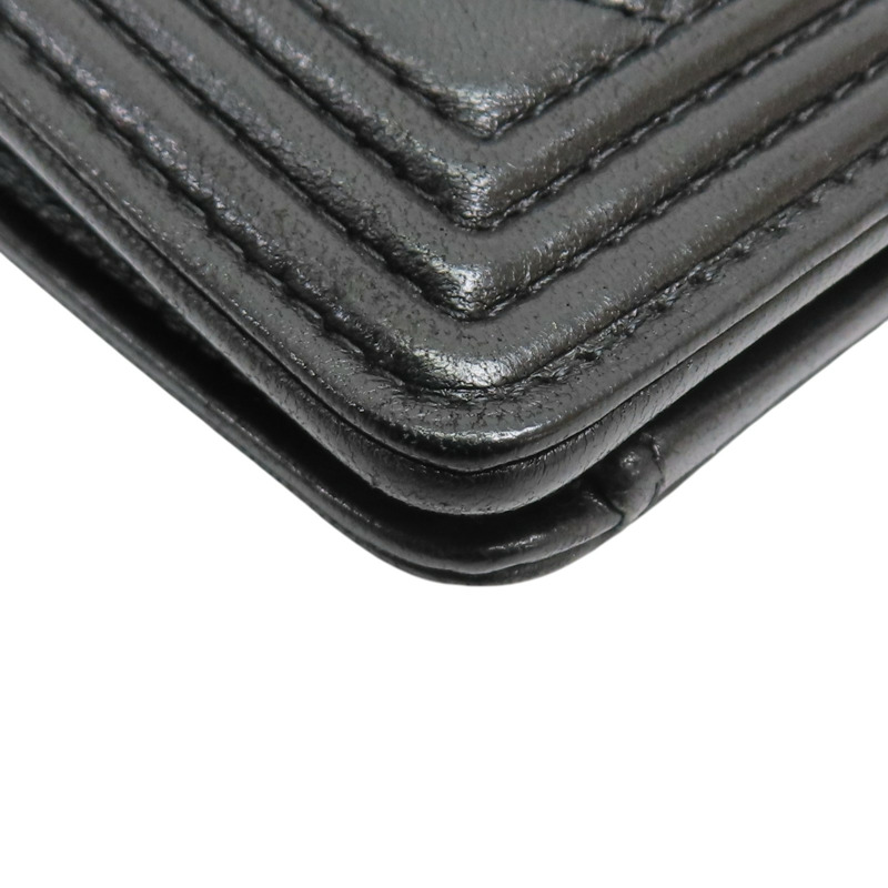 黑色 菱格紋 羊皮 Boy 兩折長夾【CHANEL 香奈兒】-12