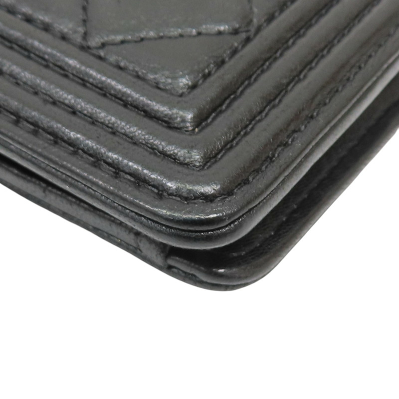 黑色 菱格紋 羊皮 Boy 兩折長夾【CHANEL 香奈兒】-13