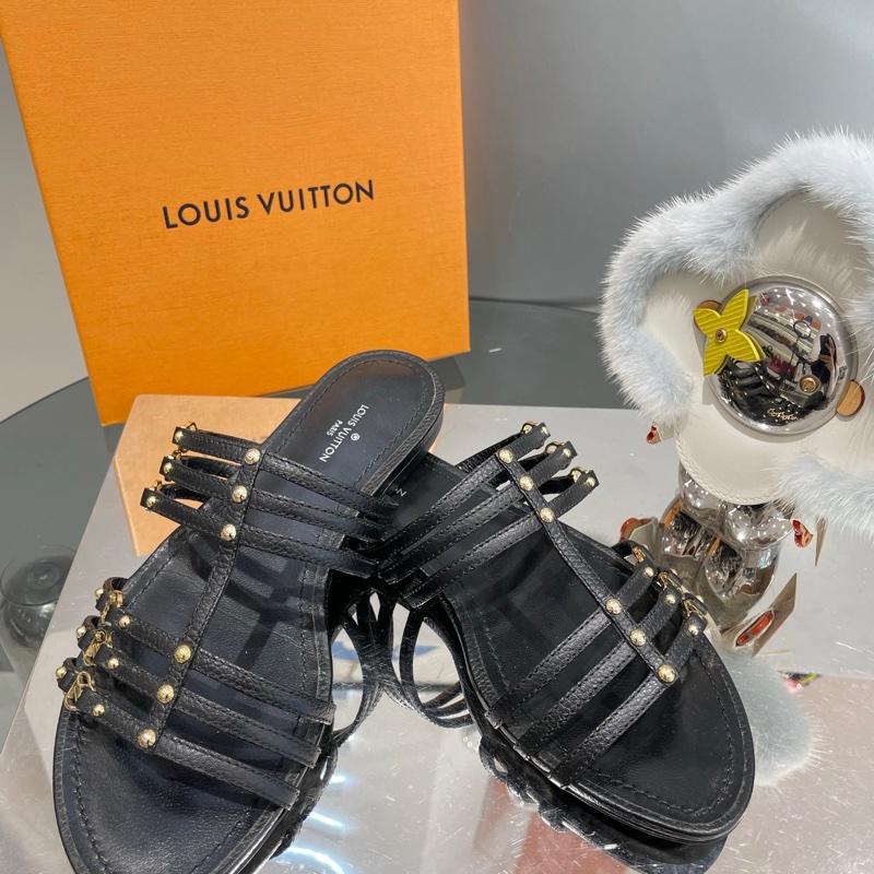 Lv 金属字母 罗马黑色凉拖-0