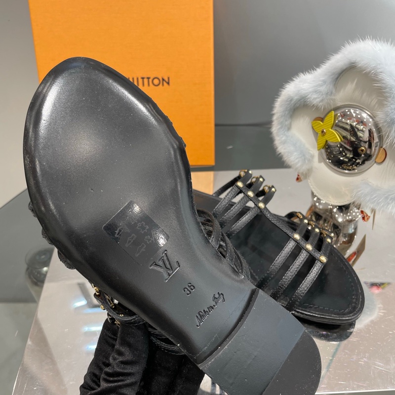 Lv 金属字母 罗马黑色凉拖-2