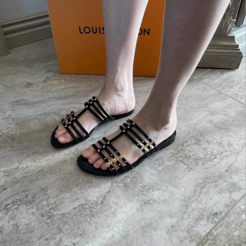 Lv 金属字母 罗马黑色凉拖-3