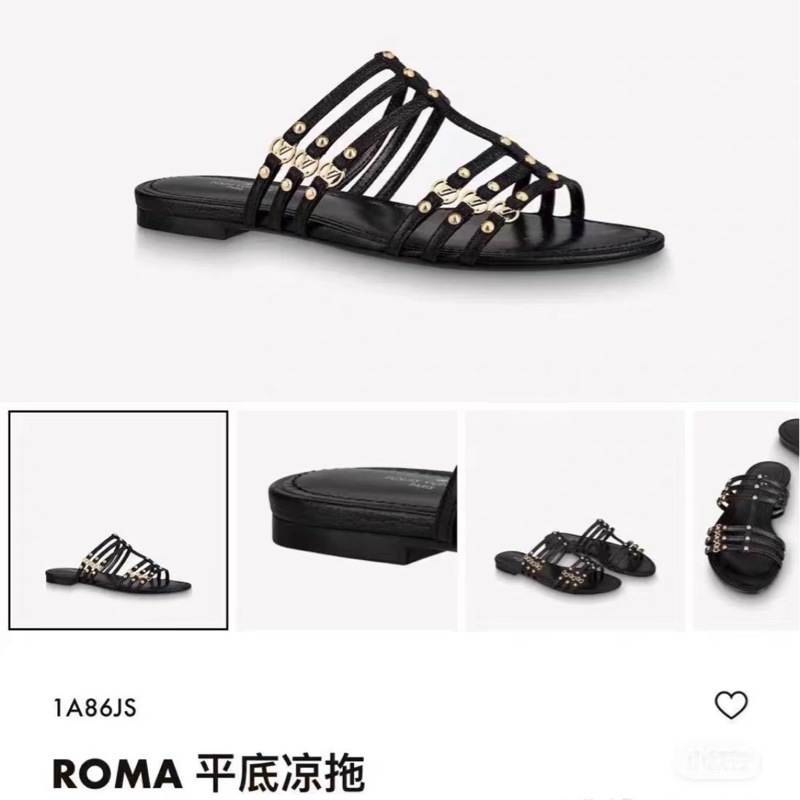 Lv 金属字母 罗马黑色凉拖-4