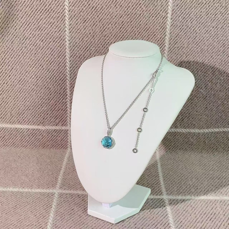 Bvlgari寶格麗 PARENTESI系列藍色托帕石項鍊  38-45釐米長度可調節 名貴寶石鑲嵌鑽石點綴 藍色托帕石晶瑩剔透 搭配18K白金鍊條 氣質優雅-2