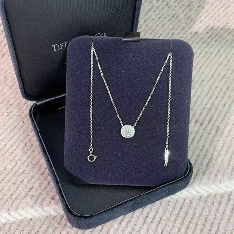 Tiffany蒂芙尼Soleste鉑金圍鑲鑽雙圈太陽花項鍊，上身超美