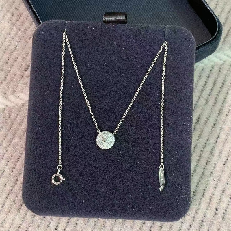 Tiffany蒂芙尼Soleste鉑金圍鑲鑽雙圈太陽花項鍊,上身超美-3