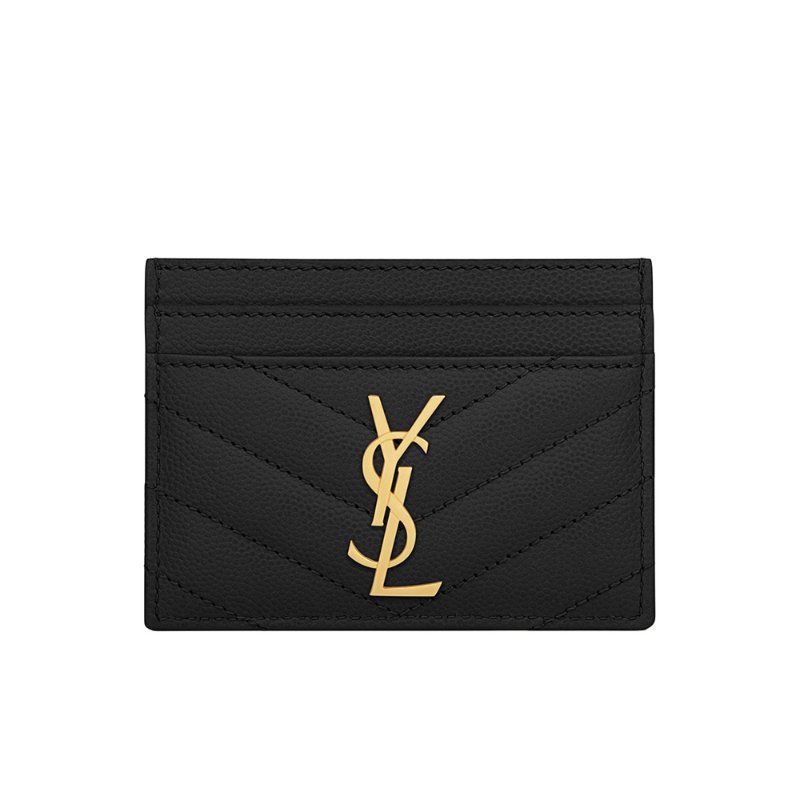 Saint Laurent Monogram In Grain De Poudre Embossed Leather Card Holder for Women in Black/Gold-423291-BOW01-1000(新款白色盒)-0