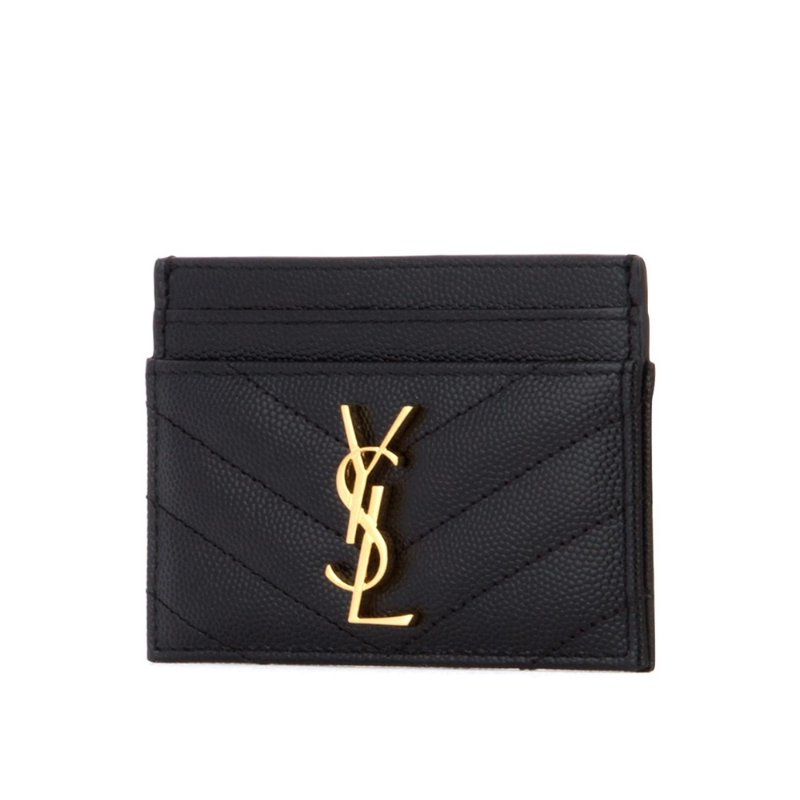 Saint Laurent Monogram In Grain De Poudre Embossed Leather Card Holder for Women in Black/Gold-423291-BOW01-1000(新款白色盒)-1