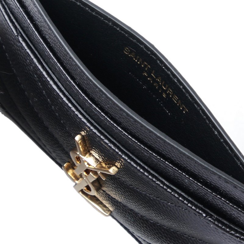 Saint Laurent Monogram In Grain De Poudre Embossed Leather Card Holder for Women in Black/Gold-423291-BOW01-1000(新款白色盒)-4