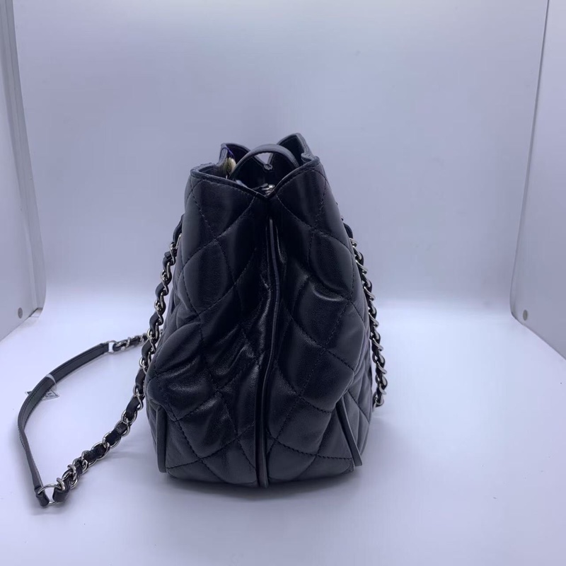 二手Chanel香奈兒托特黑色羊皮單肩包，鐳射20開-2