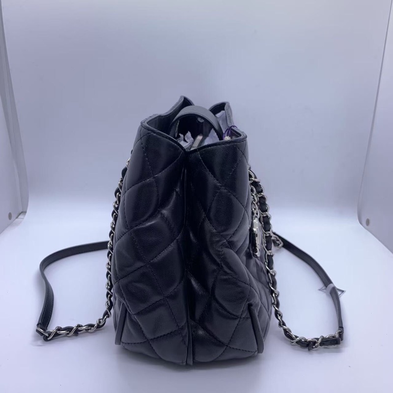二手Chanel香奈兒托特黑色羊皮單肩包，鐳射20開-3