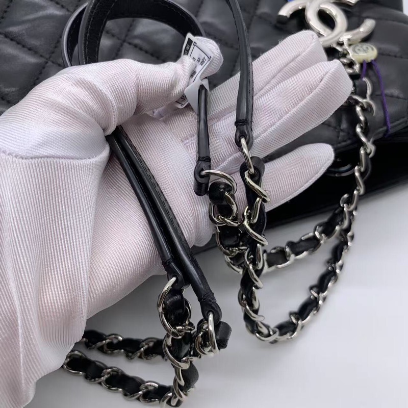 二手Chanel香奈兒托特黑色羊皮單肩包，鐳射20開-7