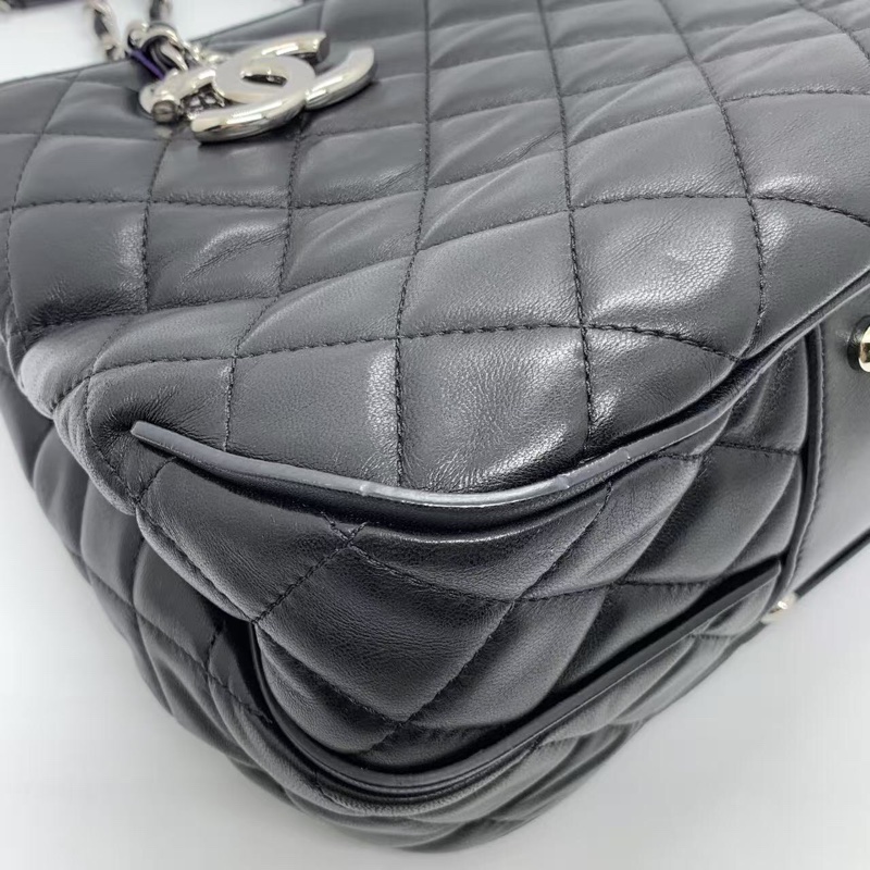 二手Chanel香奈兒托特黑色羊皮單肩包，鐳射20開-11