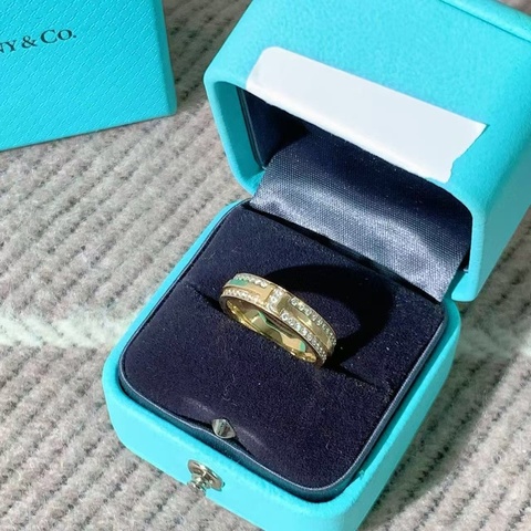 TiffanyT系列雙排鑽玫瑰金戒指50號