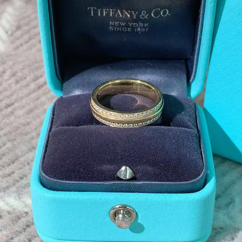 TiffanyT系列雙排鑽玫瑰金戒指50號-1