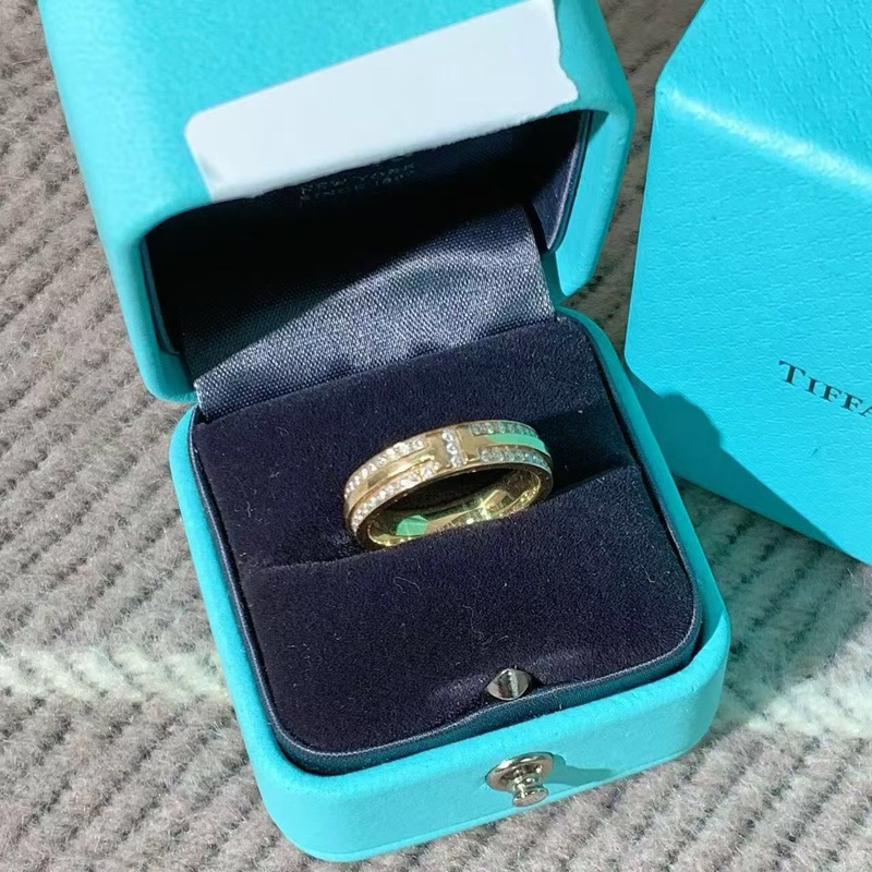 TiffanyT系列雙排鑽玫瑰金戒指50號-2
