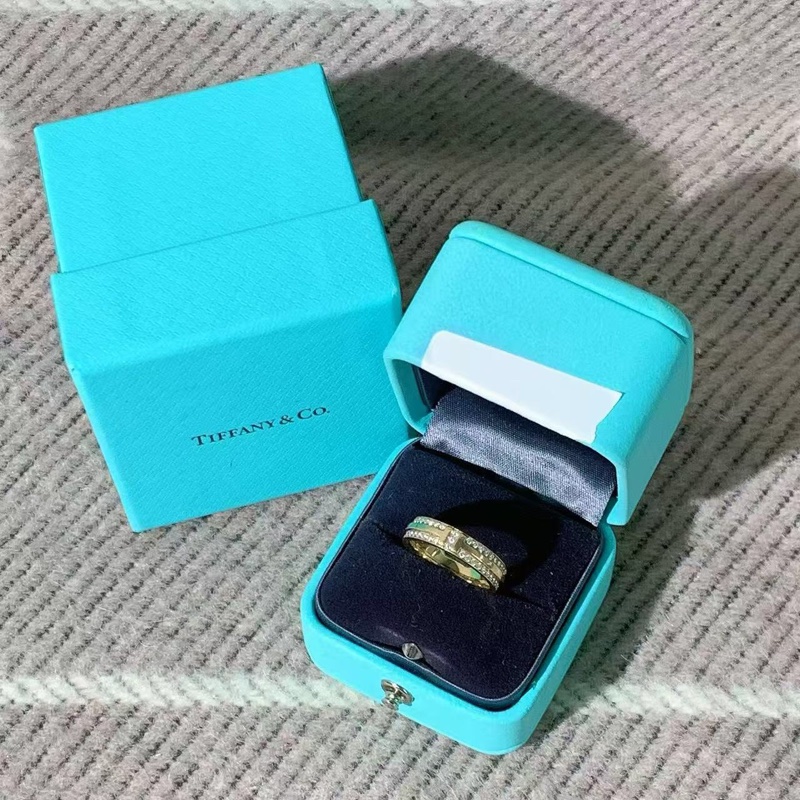 TiffanyT系列雙排鑽玫瑰金戒指50號-3