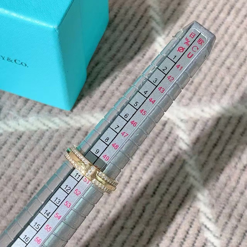 TiffanyT系列雙排鑽玫瑰金戒指50號-4