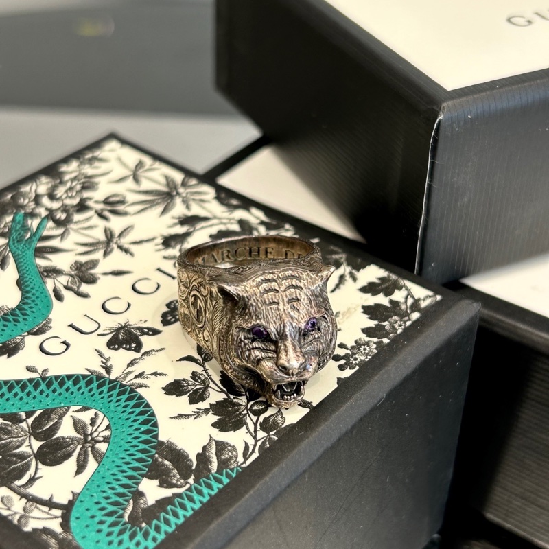 GUCCI 复古双G虎头戒指-0
