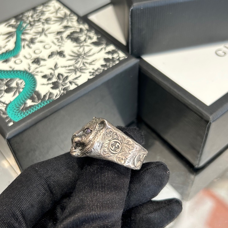 GUCCI 复古双G虎头戒指-1