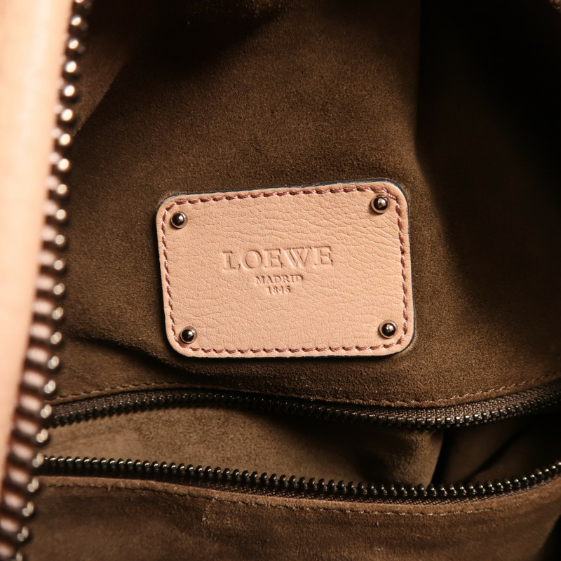 LOEWE 牛皮皮革Calle Lock Hobo銀扣肩背袋-5