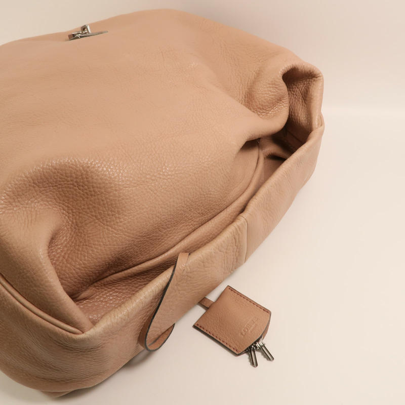 LOEWE 牛皮皮革Calle Lock Hobo銀扣肩背袋-7