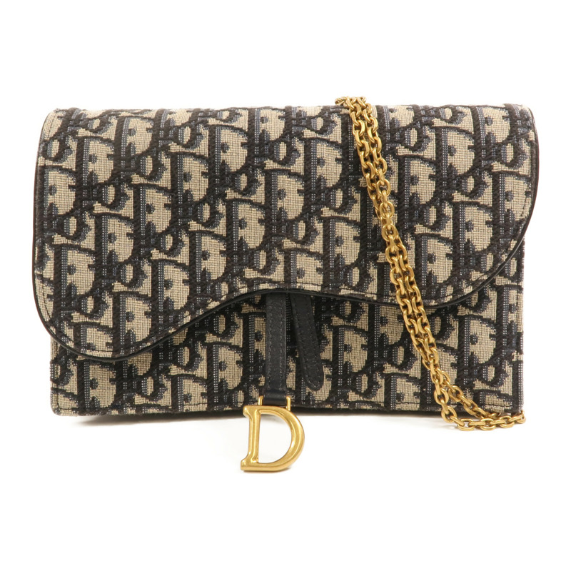 Dior 帆布Oblique Jacquard Saddle Chain Shoulder金扣鏈帶肩背袋-0